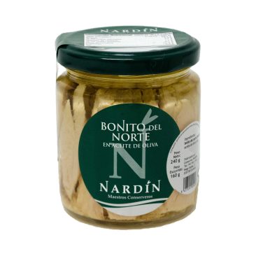 Thunfischweiß Olivenöl Loins Benito del Norte 240g Glas "Nardín Conservas" Baskenland Spanien